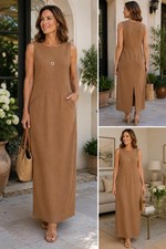 Adrianna Papell Safe Silk Brown Sleeveless Pockets Shift Sheath Dress Sz 14