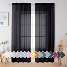 Simplebrand Black Sheer Curtains 84 Inches Long, Light Filtering Rod Pocket