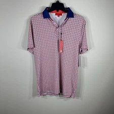 Redvanly Polo Shirt Mens Medium Mazarine Blue Cowley PUREpoly Geometric Golf NEW