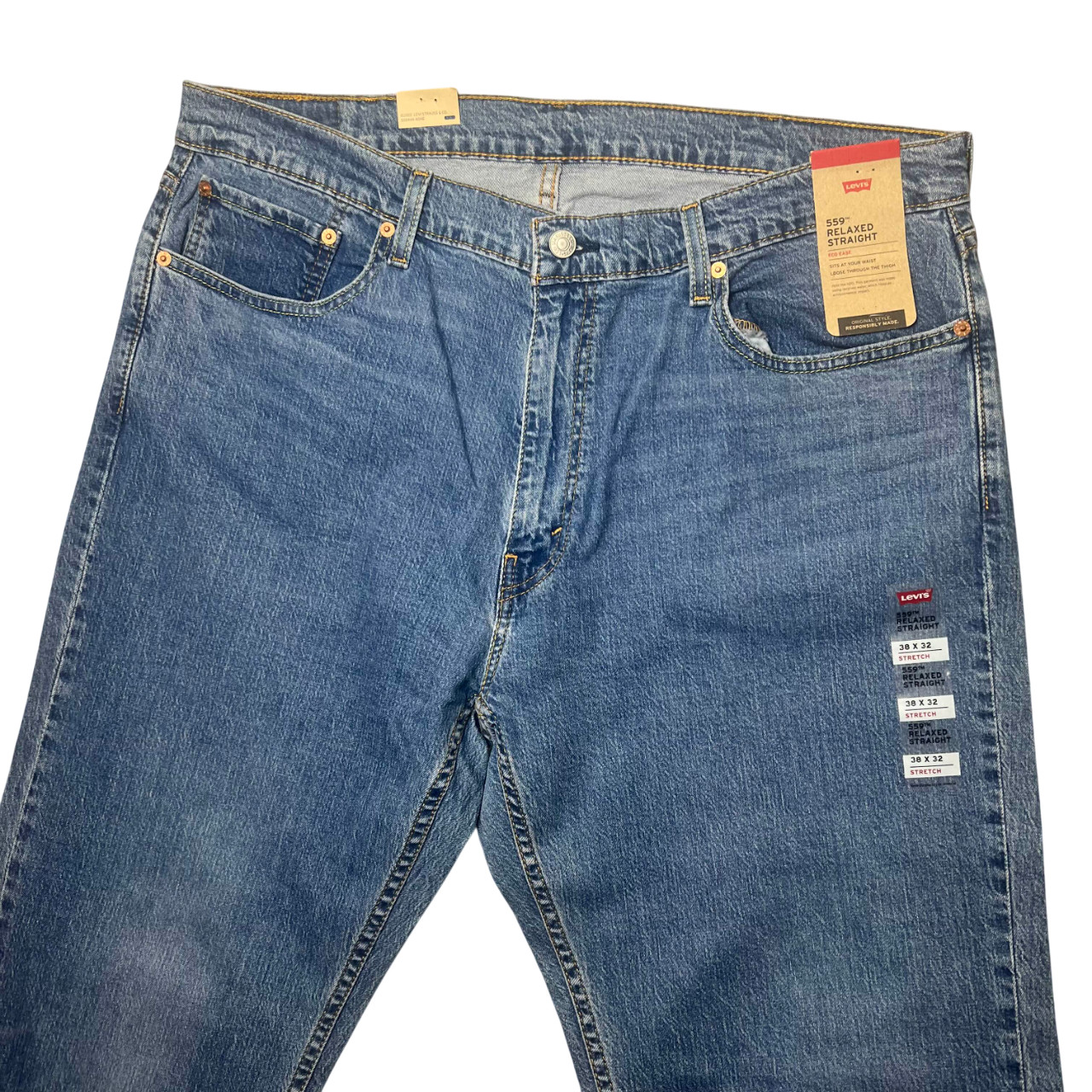 Mens 38x34 Relaxed Straight Medium Wash Denim Blue