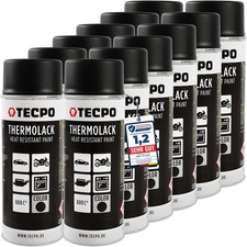 TECPO AUSPUFFLACK 800°C THERMOLACK 12x400ml OFENLACK HITZEBESTÄNDIG SCHWARZ MATT