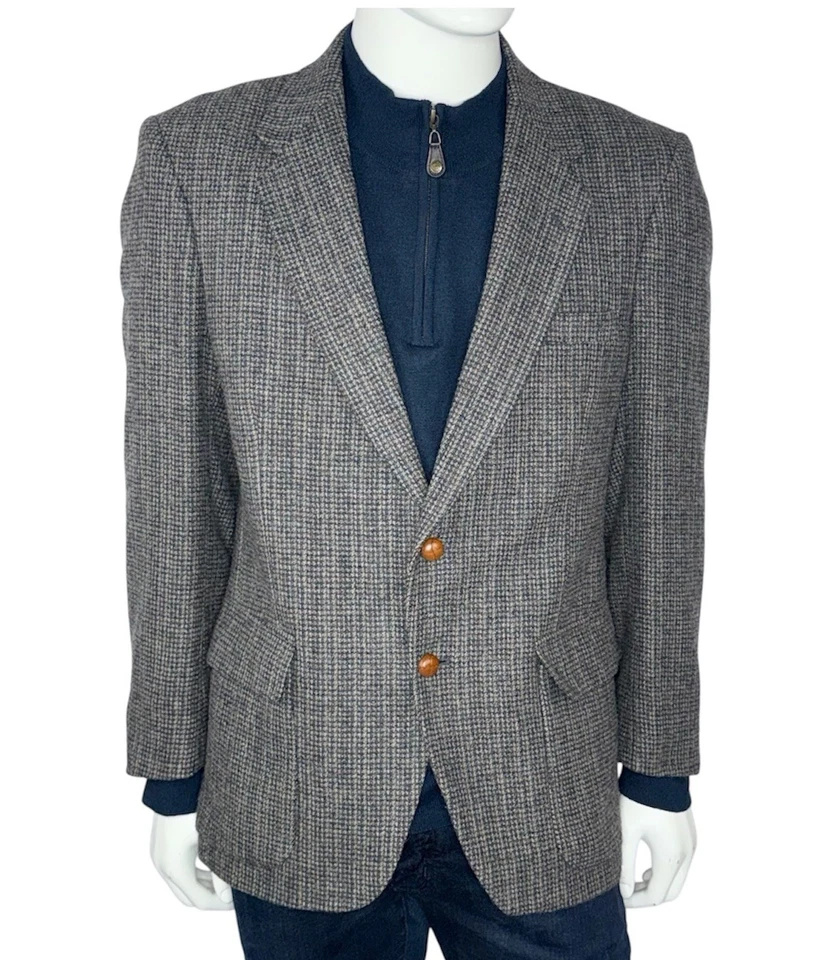 VTG Farah Wool Tweed Blazer Jacket Sport Suit Coat Gray Size 42R Leather Buttons - Image 3 of 4