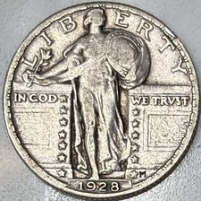 1928-P Standing Liberty Quarter 25C - 90% Silver!  Very Fine VF SHIPS FREE!