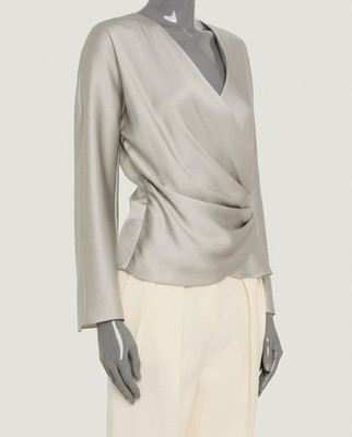 Giorgio Armani Women's Silver Draped Double Silk Wrap Shirt Top Size 40