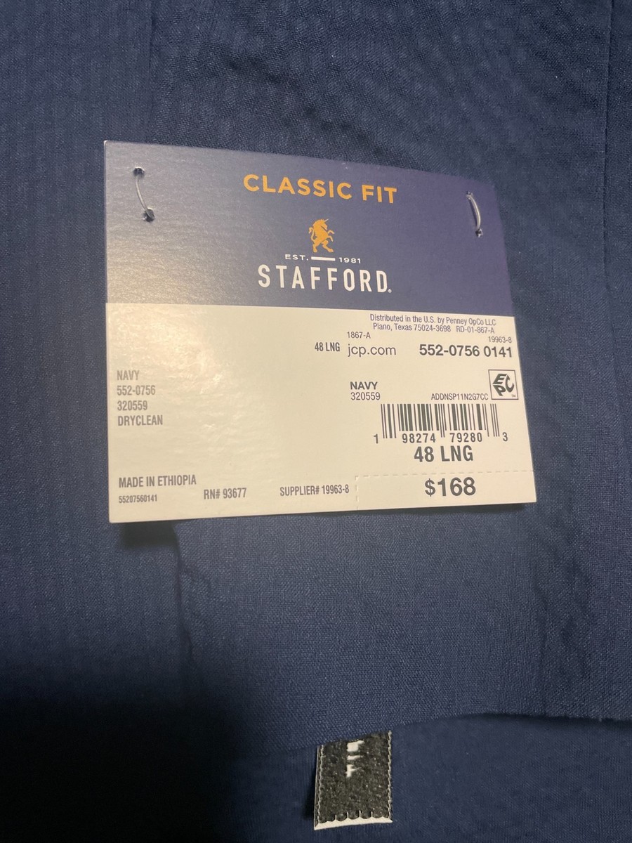 Stafford Seersucker Classic Fit Blazer Sport Coat Mens 48 Blue