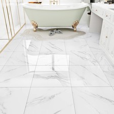 WESTICK White Marble Peel and Stick Floor Tile Bathroom Waterproof Marble Floori