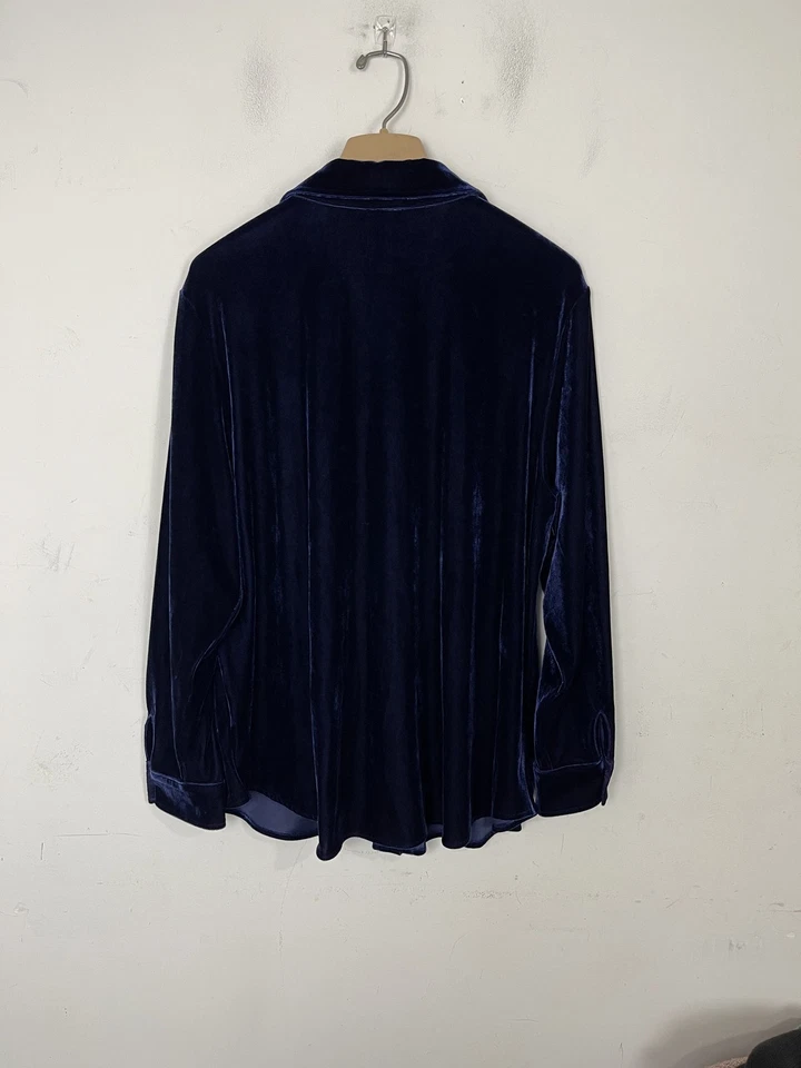 Blusa Top Soft Surroundings Mujer XL Azul Terciopelo Botón Hada Vacaciones Cóctel Foto 3 de 4