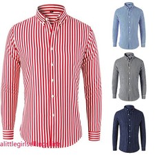 Men's Dress Shirts Long Sleeves Formal Business Striped Casual Slim Shirts Tops