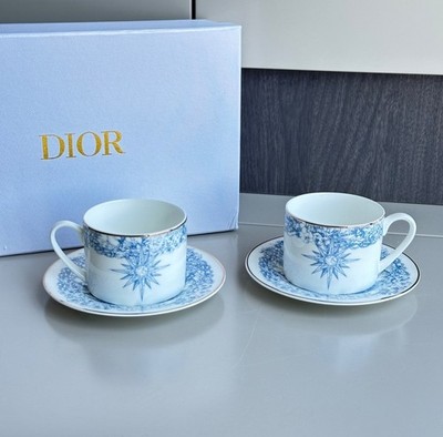 Dior Maison Blue White Porcelain Coffee Tea Cup Saucer Star Motif