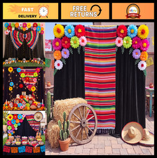 24 Pcs Mexican Fiesta Decoration Set - Table Runner, Paper Flowers, Backdrop Cur