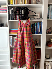 Isaac Mizrahi x Target Plaid Tea Dress Pink Orange Silk Retro Fit & Flare L