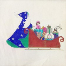 Vintage Santa Sleigh Toys Hand Painted Needlepoint Canvas 9x13 Embellishments