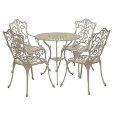 Bistroset JUGENDSTIL Aluguss Weiß 5 teilig Garnitur Garten 1 Tisch 4 Stühle