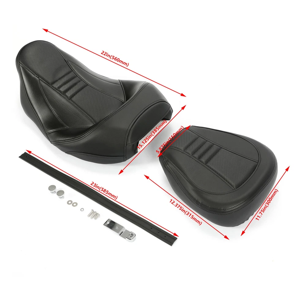 Asiento de conductor de pasajero de bajo perfil de cuero asiento 2-UP para Harley Touring 2009-2024 Foto 2 de 4