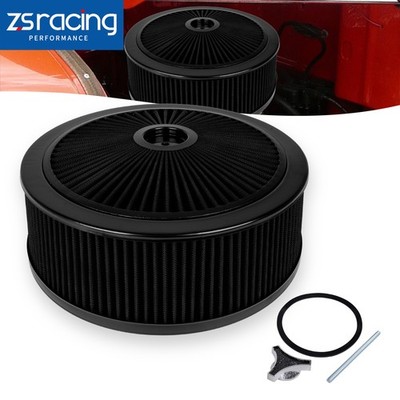 14''x5'' Super Flow Thru Round Air Cleaner Filter Lid Washable Filter For SBC BBC