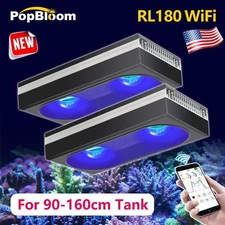 PopBloom 2PCS RL180 Reef LED Aquarium Light Full Spectrum 48" 60" Saltwater Reef