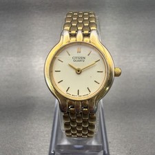 Citizen Watch Women 23mm Champagne Dial Gold Tone Round 1020-S54554 New Battery