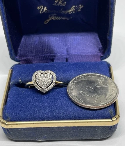 Vintage Pave Cubic Zirconia Gold Wash over Sterling HEART Cocktail Ring Size 8