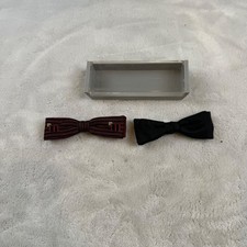Vintage Superb Clip On Bow Tie Set Burgundy Black Striped Solid Formal Mens