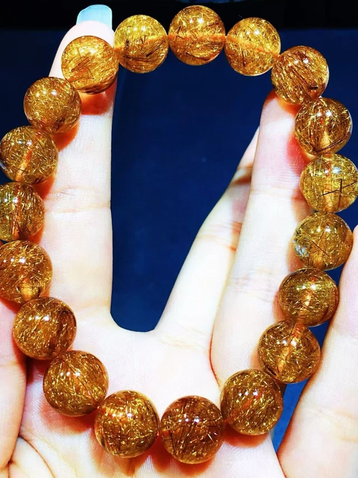 Natural   copper  Rutilated Quartz Crystal  Beads  bracelet 11mm AAAAA - Image 3 of 4