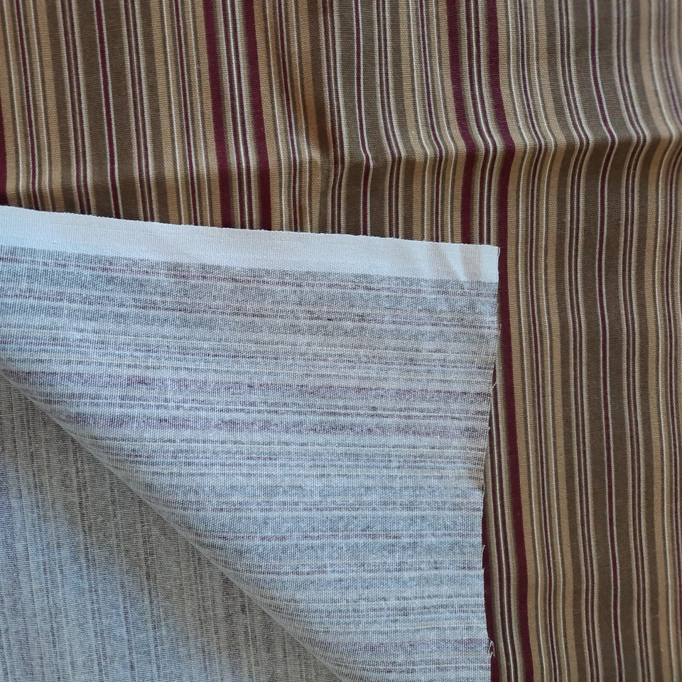 54" X 92" Canvas Cotton Upholstery Fabric 2+ Yards Striped Khaki Tan Red Green - Image 4 of 4
