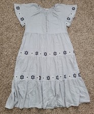 Madewell Embroidered Flutter Sleeve Tiered Midi Dress Floral Blue Size Small
