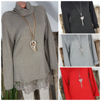 NEU ''ITALIA'' WARMER LONG PULLOVER STRICK TUNIKA LANA WEICH SPITZE AM SAUM 40-44
