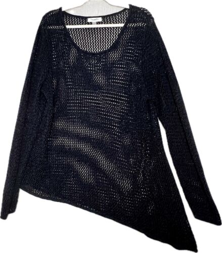 Dressbarn Plus Women’s Open Knit Navy Stretchy Coastal Asymmetric Hem Top 3X