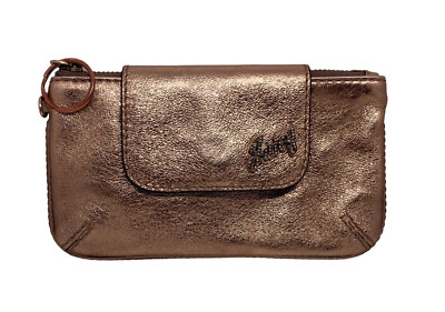 Vintage 00s Y2K Juicy Couture Gold Metallic Leather Zip Small Pouch Clutch Bag