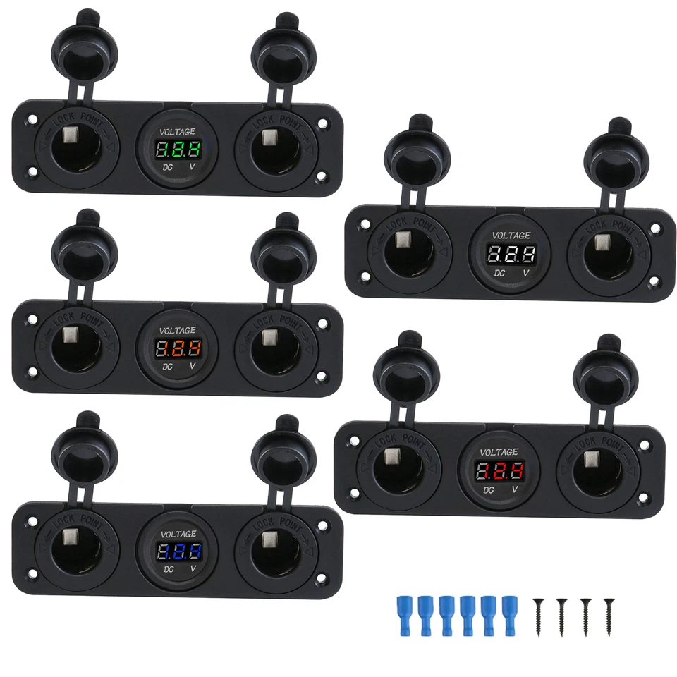 12-24V Doble Enchufe de Cigarrillo Coche Toma de corriente Voltímetro Pantalla Barco Marina RV Foto 2 de 4