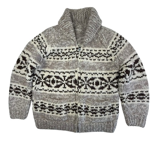 Vintage Cowichan Tuak Snow Flake Cardigan Sweater Hand Made Canadian Wool M/L