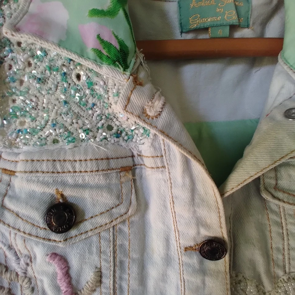 Antica Sartoria By Giacomo Cinque Vest Girls Size 4 Jean Sleeveless Embellished - Image 4 of 4