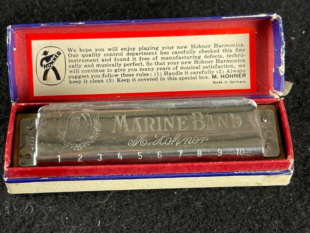 VINTAGE M. HOHNER MARINE BAND HARMONICA WITH BOX NO. 1896