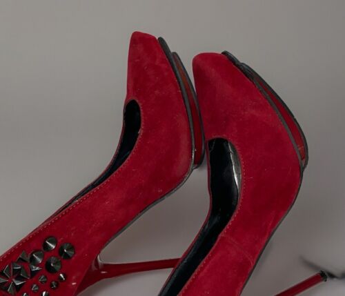 Dollhouse Red Faux Suede Studded Stiletto Heels Size 6M - Picture 4 of 12