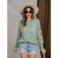 Eyelet Crochet Lantern Sleeve Sweater