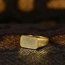 0.50 Ct Round Cut Moissanite Men's Cluster Wedding Ring 14K Yellow Gold Plated