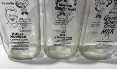 Lot of 3 Broguiere's 32 Oz/Quart Milk Bottles Huell Howser Milk is