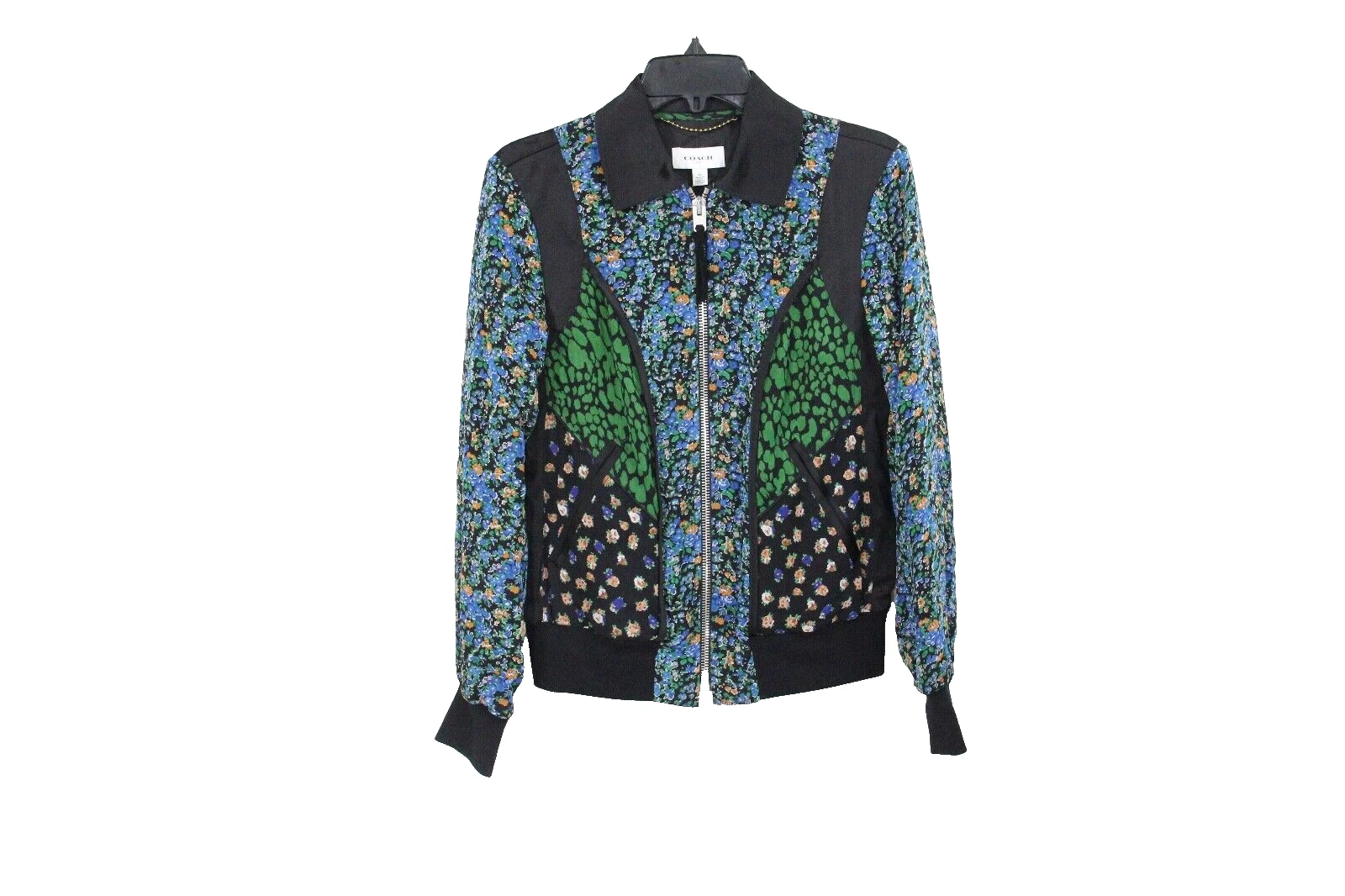 Giacca Bomber Coach Seta Nuova Donna Cappotto Patchwork Piccolo Stampa Floreale