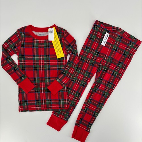 Old Navy Kids Pajama Set Gender-Neutral XS 5 Printed Snug-Fit Red Tartan Cotton - Picture 2 of 8