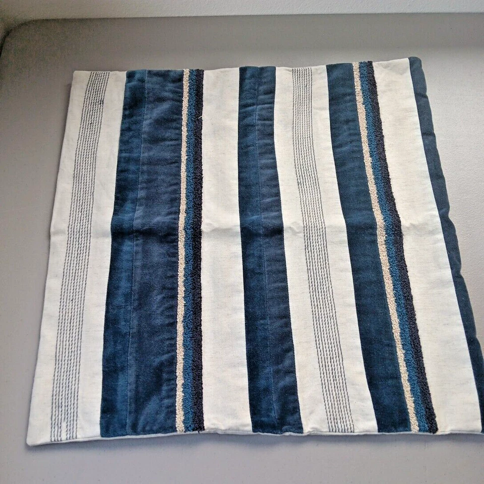 Pier 1 Pillow Cove Blue Linen Velvet Textured Set of 2 Coastal Nautical Yacht - Image 4 of 4