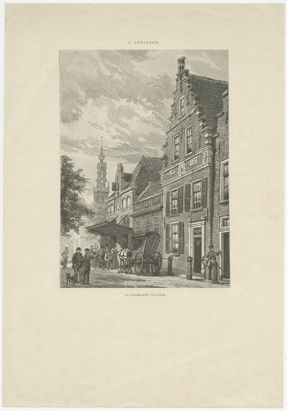 Impresión antigua del mercado de queso Edam por Ost (c.1900)