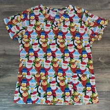 Women's Scrub Wear Christmas Medical Top No Size Tag M/S V-Neck 2 pocket