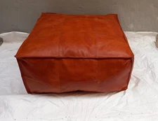 Ottoman Leather Boho Footstool Home Decore Genuine Unstuffed Moroccan Vintage