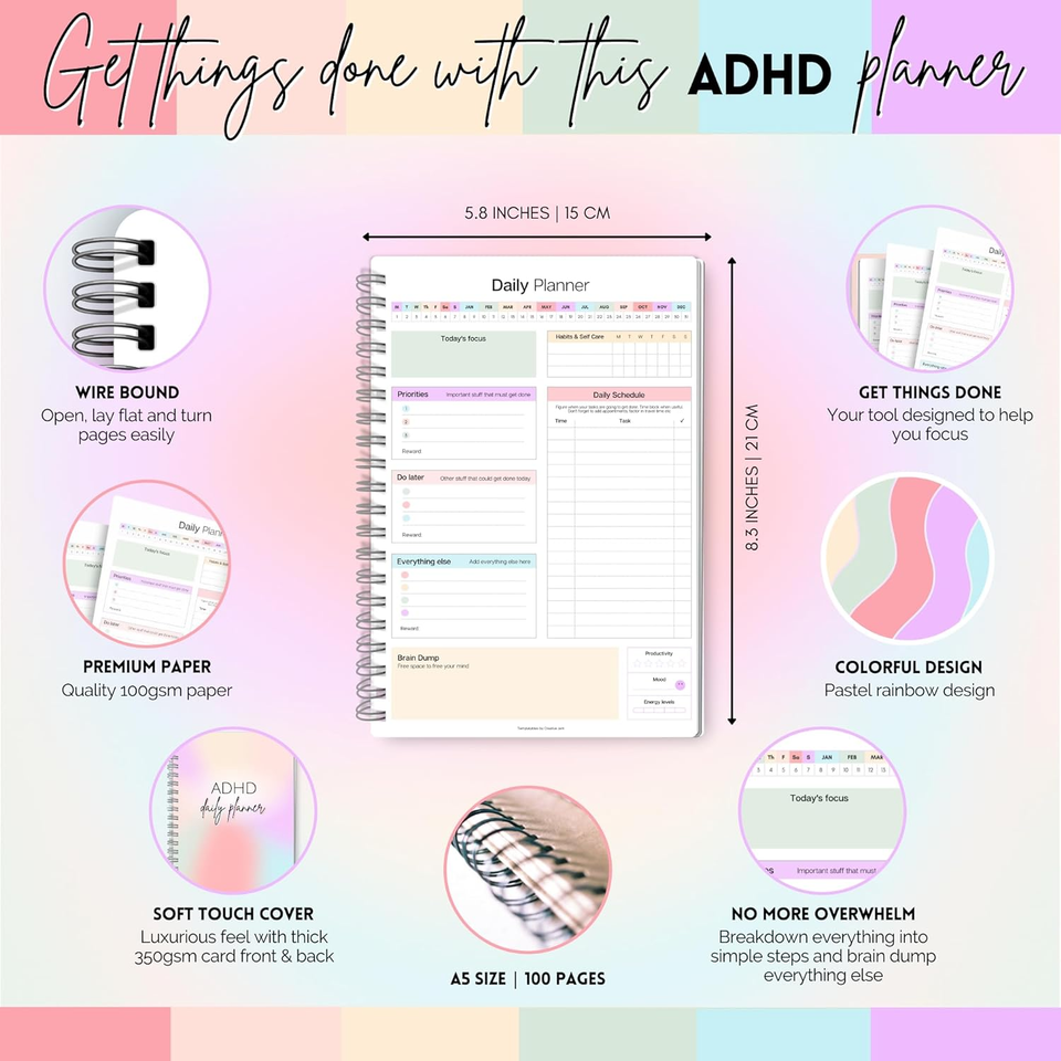 ADHD Daily Planner for Neurodivergent Adults Productivity Daily