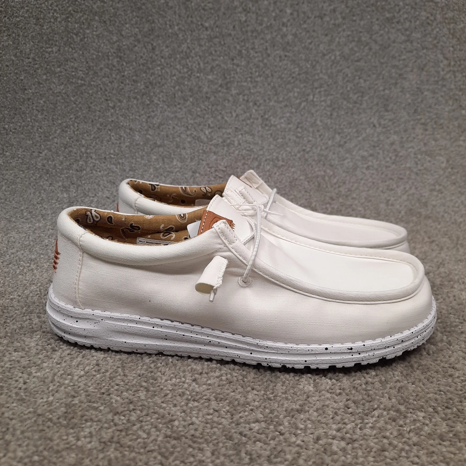 Hey Dude Men's Wally Washed Canvas White Shoes Size 15 Slip On Casual Loafers