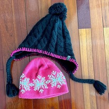 2 Hats L.L. Bean The North Face Black Pink Winter Ski Holiday Cozy Girls Small