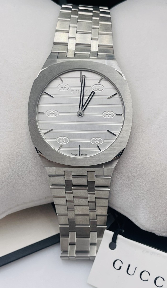 Gucci 25H Stainless Steel Ultra Thin New In Box Unisex Quartz