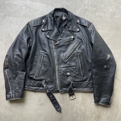 Vintage 70s Leather Motorcycle Jacket Distressed Double Rider