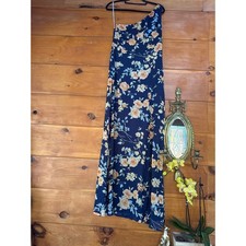 NWT Lulus Elegant Admiration Navy Blue Floral One-Shoulder Maxi Dress Cruise S