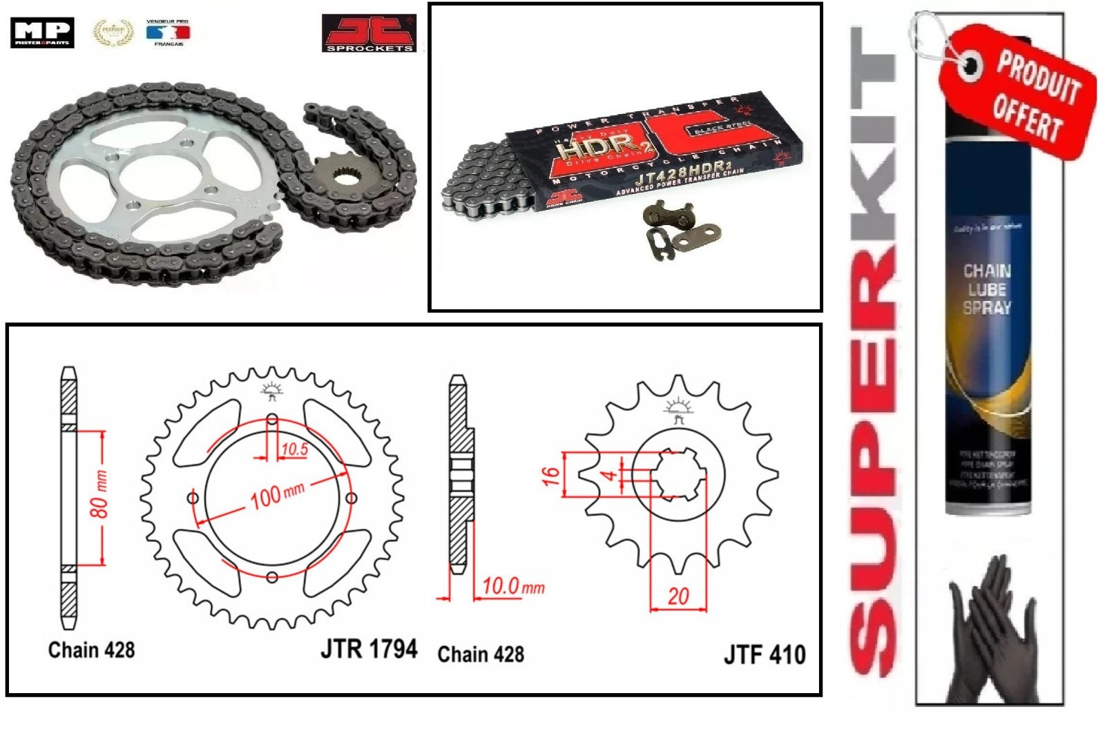 Kit chaîne 428 Suzuki GZ 125 Marauder pour réparer la transmission